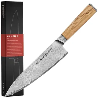 KLAMER Damast Chefmesser 20cm, extra scharfes Küchenmesser, echter japanischer Damaststahl, Fleischmesser