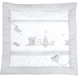 roba Baby Krabbeldecke Sternenzauber - 100 x 100 cm - Gepolsterte Spieldecke mit Stern Motiv inkl. Spielzeug Anhänger - aus weicher Baumwolle - Hellgrau / Weiß