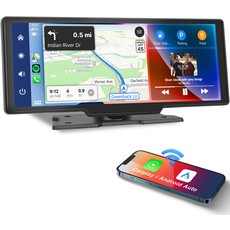 Podofo Kabelloses Apple Carplay Android Auto 10,26 Zoll IPS Touchscreen Digitaler Medienempfänger, Bluetooth/Airplay/Spiegellink/SD/TF,Zigarettenanzünder, 12V-24V für die meisten Fahrzeuge