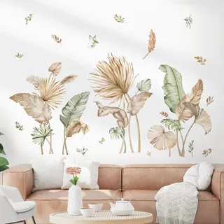 decalmile Wandtattoo Palme Blätter Boho Wandaufkleber Tropische Blätter Grüne Pflanzen Wandsticker Wohnzimmer Schlafzimmer Sofa Badezimmer Flur Wanddeko