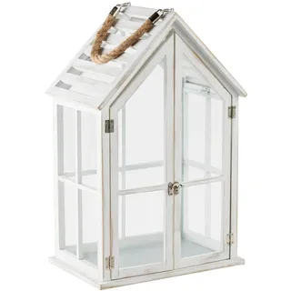 home&you - Laterne Homesi, Gartenlaterne, Windlicht Haus, Holzlaterne mit Glaseinsätzen, Deko Garten Balkon, Wetterfest, 51.5 x 21.5 x 32 cm, Holz Metall Glas - Weiß