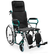 QUIRUMED Liegerollstuhl mit Kopfstütze, Sitz 46 cm, leicht, klappbar, klappbare Armlehnen, Anti-Kipp-Räder, Handbremsen und Hebel, für ältere Menschen, für Behinderte