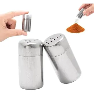 Gowxs Mini Salzstreuer, 2 Pack Silber, Edelstahl, Ideal für Unterwegs, Camping, zu Hause oder Restaurant