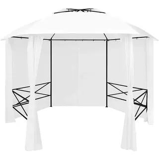 Gartenzelt mit Vorhängen 360x312x265 cm Weiß 180 g/m? Gartenpavillon Hardtop Pavillon Wasserdicht Stabil - Weiß