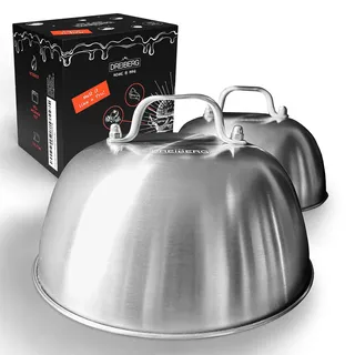 DREIBERG® Burgerglocke 2er Set – Edelstahl Schmelzglocke für Cheeseburger. Schmelz- und Abdeckhaube für Grill, Teppanyaki UVM
