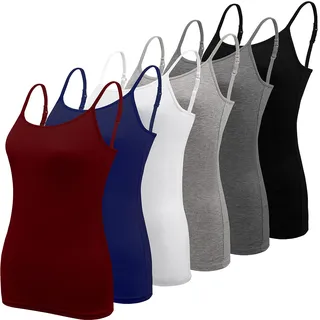 BQTQ 6 Stück Unterhemd Damen Spaghetti Top Unterhemd Spaghettiträger mit Verstellbarer Strap Basic Cami Tank Top für Frauen und Mädchen