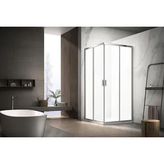 WELLTIME New Summer Eckdusche mit Schiebetür 80 x 190 cm silber Milchglas