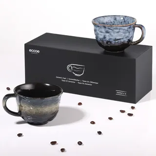 ecooe 260 ml Cappuccino Tassen Set Dickwandig aus Steingut 2er Set, Handgefertigt Porzellan Latte Kaffeetassen Keramik Teetassen Geschenke für Frauen Manner Freundin Partner, Weihnachtsgeschenke