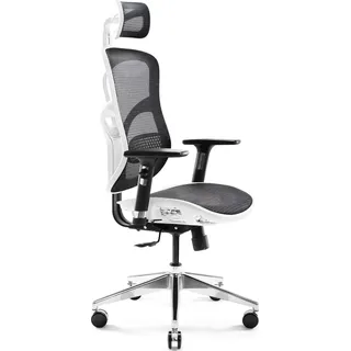 Diablo Chairs Diablo V-Basic Bürostuhl Ergonomisch Schreibtischstuhl Drehstuhl mit integrierter Lendenwirbelstütze 3D Armlehnen Verstellbare Kopfstütze Wippfunktion Höhenverstellbar (weiß/schwarz)