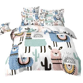 Alpaka Kaktus Bettwäsche 135x200, Cartoon Alpaka Bettwäsche Set für Teenager und Kinder, Bettbezug im Bohemian Stil mit 1 Kissenbezug,Weich und Bequem