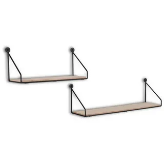 Wandregalset , Schwarz , Metall, Holzwerkstoff , 2-teilig , 30x13x10 cm , individuell planbar, hängend , Wohnzimmer, Regale, Wandregale