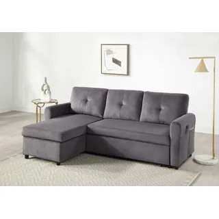 Atlantic Home Collection Schlafsofa »Gustavo L-Form, B: 199 cm« mit Bettfunktion, Bettkasten & seitlichen Taschen, grau