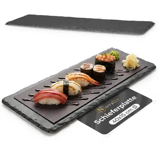 Novaliv 2x Schieferplatten I rechteckig I 40x15x0,5 cm I Schiefer Platten Schieferteller Servierteller Servierplatten Schiefer Teller Set