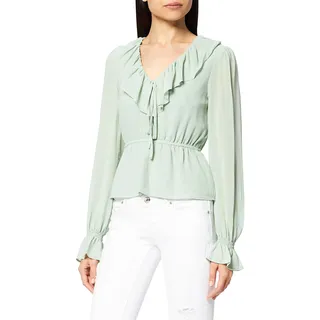 NA-KD Damen Frill V-Neck Chiffon Blouse Bluse, grün, 34 EU
