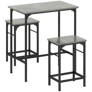 Homcom Bartisch Set Bartisch mit Barhocker-Set Esstisch mit 2 Stühlen mit Fußpolster , Grau , Holz , 50x87x80 cm , Esszimmer, Barmöbel, Barschränke & Theken