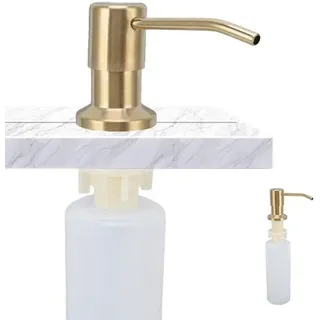 Unyqoos® Einbau-Seifenspender 300 ml, Edelstahl mit gebürsteter Nickeloberfläche & goldfarbener Optik, 360° drehbare Pumpe, nachfüllbar für Küche & Bad, 50.000+ Drucke - Gold