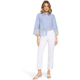 Klassische Bluse CARTOON "Casual-Bluse mit Stickerei", Damen, Gr. 34, blau (hellblau), Obermaterial: 55% Baumwolle CO. 45% Lyocell CLY., Blusen Klassische Bluse