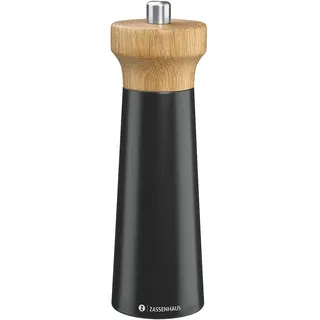 Zassenhaus Salzmühle Holz WESTERLAND | schwarz/Buchenholz | Mühlenkopf aus Eichenholz | mit stufenlos verstellbarem Hochleistungs-Keramikmahlwerk | Gewürzmühle für Salz | 18 cm, Ø 5,6 cm