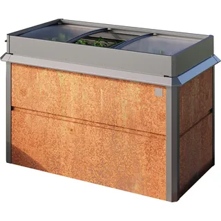 PRIMEYARD 150 x 85 x 77 cm Hochbeet Nele, Cortenstahl, Rost-Optik | inkl. Frühbeetaufsatz und Schneckenschutz - Braun