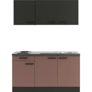 Optifit Singleküche mit Geräten Madrid420/Nizza407 150 cm anthrazit rostrot matt zerlegt Variante reversibel KPMN 1532-9+ - Grau, Rot