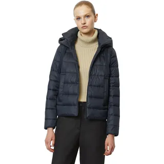 Recycled no down, jacket, stand-up collar, det. hood, welt pockets, side slits