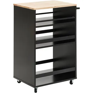 Mid.you Servierwagen , Naturfarben, Schwarz , Metall , Kautschukholz , massiv , rechteckig , Rollen , 50x38x78 cm , Bsci , Esszimmer, Barmöbel, Barwagen