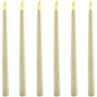 BakeWhiz 6 Stück LED Kerzen Stabkerzen Flammenlose Kerzen LED Spitzkerzen Stabkerzen Tafelkerzen Leuchterkerzen Batteriebetrieben Lang LED Kerzen für Weihnachten Hochzeit Party Tisch Dekoration, Weiß