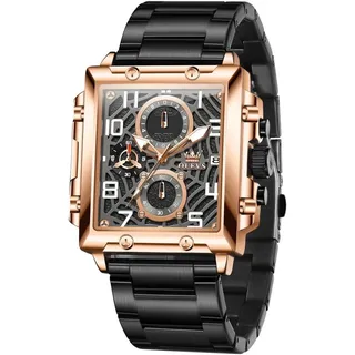 Herrenuhr, 41 mm quadratisches Zifferblatt, Edelstahlarmband, kratzfestes Glas, 30 m wasserdicht, Quarzwerk, modische Businessuhr