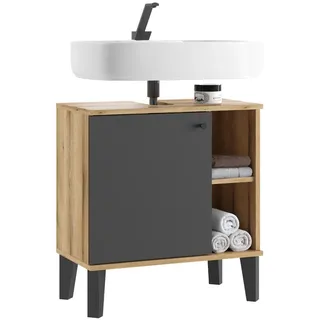 furn.design Waschbeckenunterschrank grau, Eiche mit mit viel Stauraum - Grau, Naturbelassen