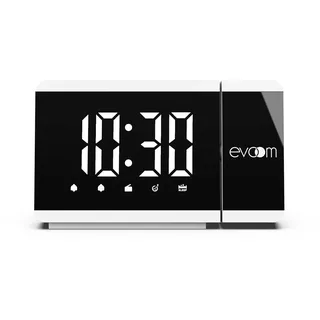 Evoom Slim UP EV304588 Projektorwecker + 1 USB-Port – Lichtprojektion drehbar, 2 programmierbare Alarme, Snooze-Funktion und Radio – Weiß