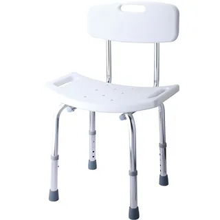 Kibath Duschhocker, höhenverstellbar, mit Rückenlehne und Sitz aus ABS, rutschfeste Beine, weißes Finish, glänzendes Chrom, 20
