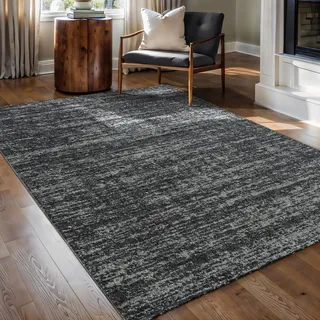 Teppich SANAT "Oslo", schwarz, B:60cm H:10mm L:110cm, Kunstfaser, Teppiche, Teppich, meliert robuster Kurzflor, Wohnzimmer, Schlafzimmer, auch als Läufer