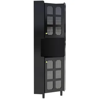 Modfu Led-Eckspeicherschrank 63.5x17x157.5 cm Schwarz aus Spanplatte mit App-LED & 3-Zonen-Storage , Holzwerkstoff , 63.5x157.5x17 cm , Esszimmer, Vitrinen, Vitrinenschränke