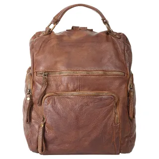 Cityrucksack SAMANTHA LOOK, Damen, Gr. B/H/T: 35cm x 28cm x 15cm, onesize, braun (cognac), Leder, Rindsleder, Retro, Rucksäcke Cityrucksack, echt Leder, Made in Italy