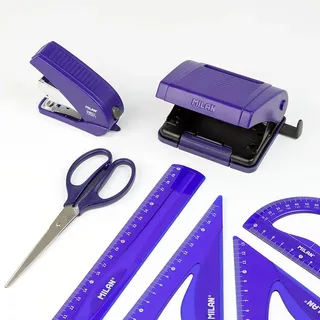 MILAN® Lineal-Set für technische Zeichnung, Hefter, Locher und Schere, Serie Acid Blau