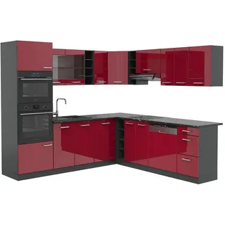 Vicco Winkelküche L-Form 247 x 46 cm Rot Hochglanz/Anthrazit