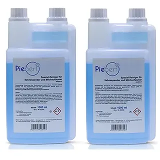 2x Milchschaumreiniger für Kaffeevollautomaten | 1000ml Reinigungskonzentrat | Spezial-Reiniger für Sahnespender und Milchschäumer alkalisch | Universell einsetzbar | Piebert® | Made in Germany