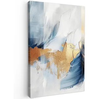 MuchoWow Leinwandbild Gold - Blau - Aquarell - Kunst - Modern Deko Groß 90x140 cm , Hellblau , Textil , Kiefer , Rechteckig , 90x140 cm , FSC 100% , gerahmt , Bilder & Rahmen, Bilder, Leinwandbilder