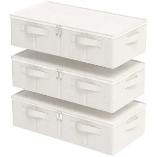 ENUMAIL Unterbett Aufbewahrungsbox, Faltbare Tasche für Bettlaken mit Deckel, Unterbettbox Organizer mit Reißverschluss, für Kissen Kleidung Decken Bettdecken, 60×30×15cm, Beige, 3 Stück