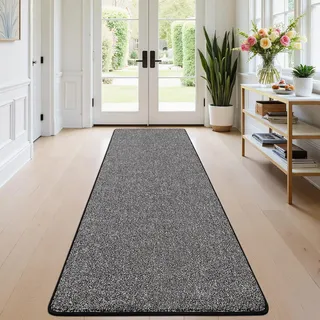 SHACOS Langer Teppich Läufer 80x200 cm rutschfest Flurläufer Lang Teppichläufer Flur Modern Küchenteppich Waschbar Bettvorleger Schlafzimmer Kurzflor Teppich Läufer für Flur, Küche, Eingang, Schwarz