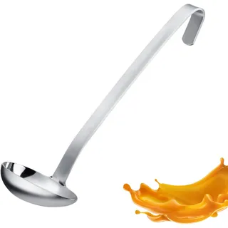 Westmark Soßenlöffel Pro – Praktische Edelstahl Soßenkelle – Suppenkelle mit Ausgießer & Aufhängehaken – Servierlöffel – Silber, 27 cm