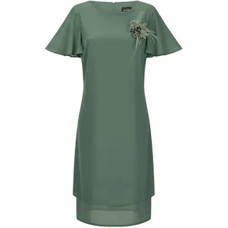 Sommerkleid GOLDNER "Abendkleid mit abnehmbarer Brosche", Damen, Gr. 52, N-Gr, grün (salbei), Obermaterial: 100% Polyester PES., gerade, Kleider Sommerkleid, dekorative Blumenbrosche mit Hotfixsteinen