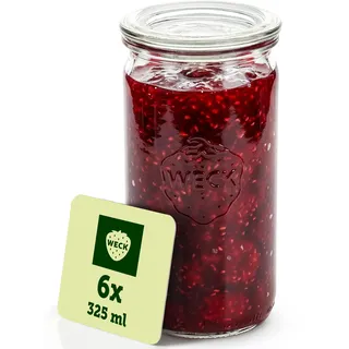 Weck Gläser 325ml – 6er Set mit Deckeln – Zylinderform – robuste, stapelbare Einkoch- & Einweckgläser - ideal für Meal Prep, Overnight Oats, Dessert & Marmelade – wiederverwendbar – Made in Germany