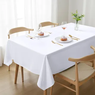 Utopia Kitchen 2er-Pack Tischdecke abwaschbar (140 x 240 cm, weiß) Wasserbeständig Polyester Tischdecke Ideal für Wohnzimmer, Esszimmer, Hochzeiten und Restaurants (55 x 95 Zoll)