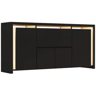Shopentra Tv-Rack im Minimalstil mit großem Stauraum & Ambientebeleuchtung , Schwarz , Holzwerkstoff , 35x75x160 cm , Wohnzimmer, TV Möbel, TV-Ständer