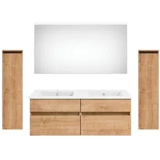 Puris Badezimmer , Eichefarben , Holzwerkstoff , 2 Schubladen , 180 cm , Goldenes M, Made in Germany , hängend , Badezimmer, Badmöbelsets & Badmöbelserien, Badmöbel-Sets