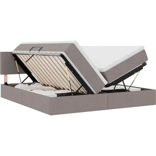 vidaXL LED-Speicherbett mit Matratze Taupe 200 x 200 cm Stoff - Taupe