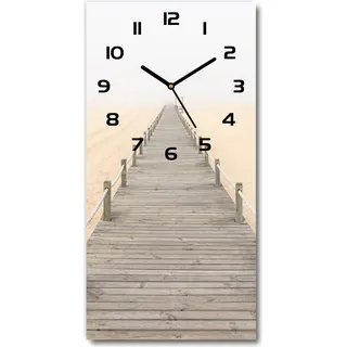 Wanduhr aus Glas – 30x60 cm - Glasbild - Glasuhr - Gehärtetes Glas -Weg am Strand - Beige
