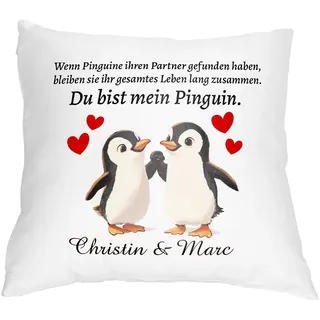 Personalisiertes Valentinstagsgeschenk für ihn Kissen inkl. Füllung | 40x40 cm Kopfkissen mit Personalisierung | Geschenk zum Jahrestag für sie Männer Frauen Freundin Freund | Du bist Mein Pinguin