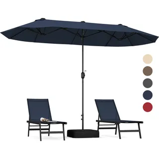 COSTWAY Doppelsonnenschirm 400x200cm mit Ständer & Kurbel, Sonnenschirm Groß XXL, UPF 50+, Gartenschirm Terrassenschirm Marktschirm Marineblau - Marine